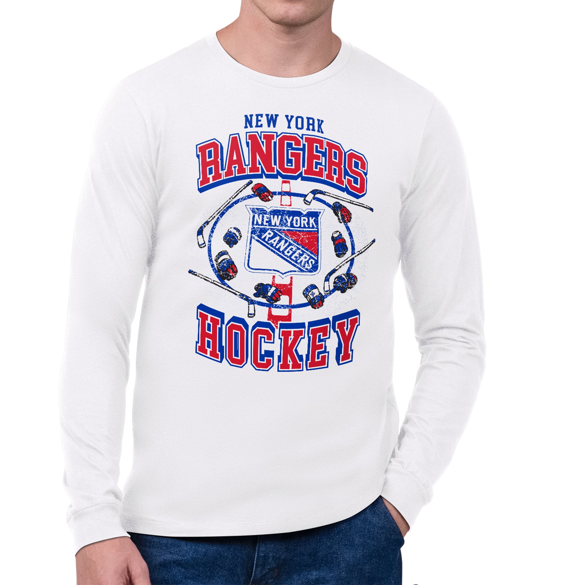Men's New York Rangers Starter White Tilly Long-Sleeve T-Shirt