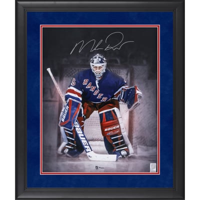 Mike Richter New York Rangers Autographed Fanatics Authentic Framed 16" x 20" Blue Jersey In Net Spotlight Photograph 