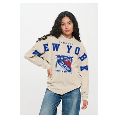  New York Rangers Fanatics Women's Oversized Front Print Spirit Jersey Long Sleeve T-Shirt - Cream