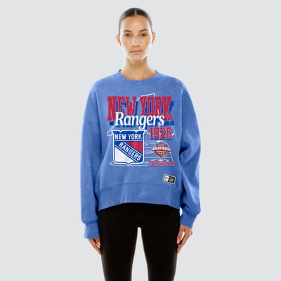  New York Rangers New Era Women's Throwback Mineral Wash French Terry Crew Sweatshirt - Blue
