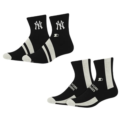 New York Yankees Starter  Summit Stripe 2-Pair Pack Quarter Socks - Black
