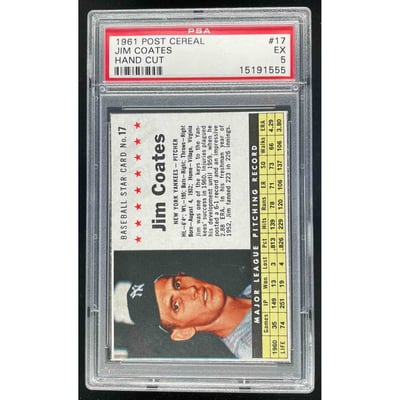 1961 Post Cereal Hand Cut #17 Jim Coates PSA 5