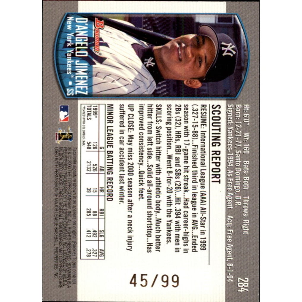2000 Bowman Gold #284 D'Angelo Jimenez