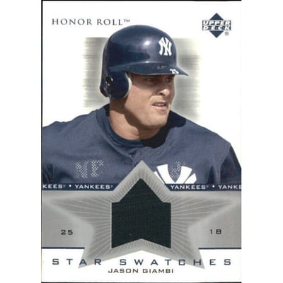 2002 Upper Deck Honor Roll Star Swatches Game Jersey #SSJG3 Jason Giambi Helmet