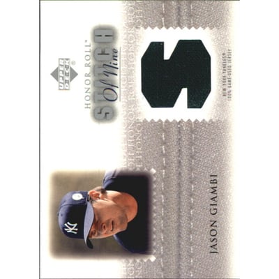 2002 Upper Deck Honor Roll Stitch of Nine Game Jersey #S9JG3 Jason Giambi Left SP