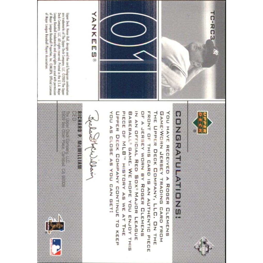 2002 Upper Deck Honor Roll Time Capsule Game Jersey #TCRC3 Roger Clemens 01