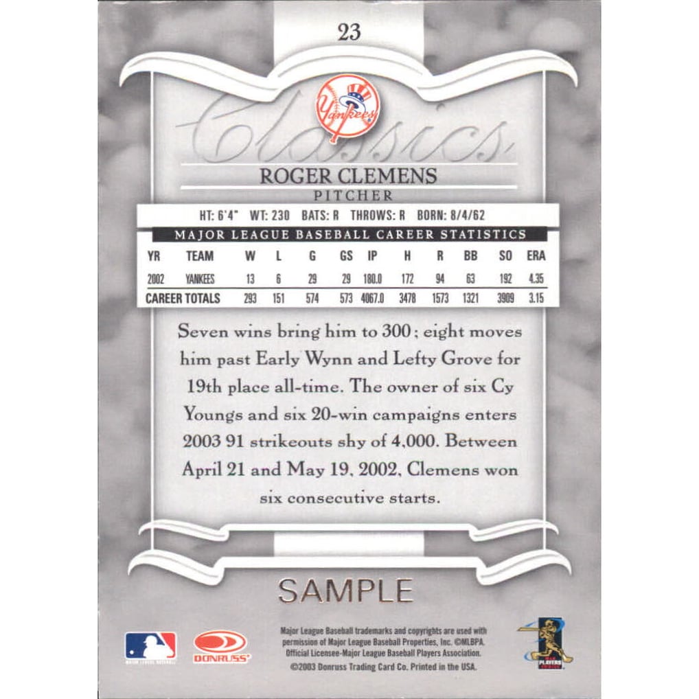 2003 Donruss Classics Samples #23 Roger Clemens
