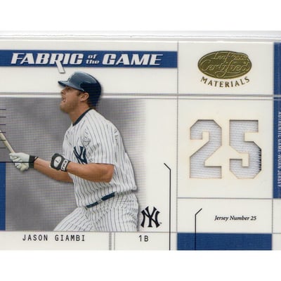 2003 Leaf Certified Materials Fabric of the Game #90JN Jason Giambi Yanks JN/25