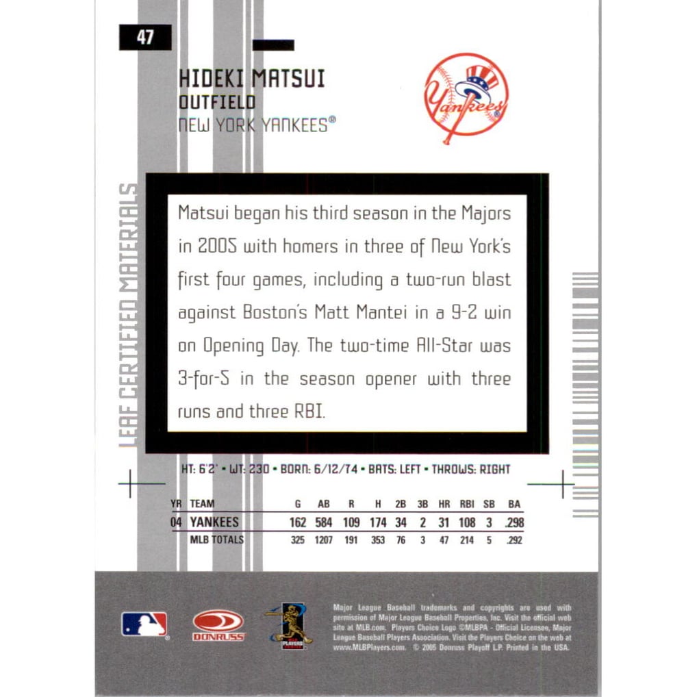 2005 Leaf Certified Materials Mirror White #47 Hideki Matsui
