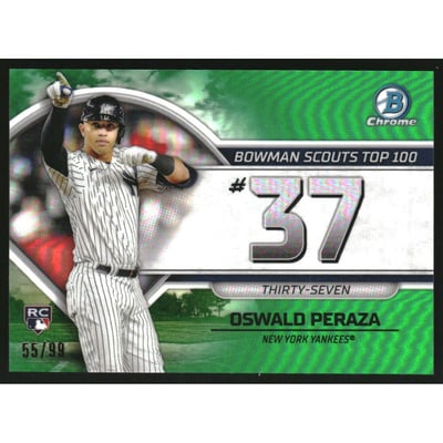 2023 Bowman Chrome Scouts Top 100 Green Refractors #BTP37 Oswald Peraza