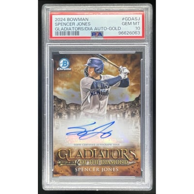 2024 Bowman Gladiators of the Diamond Chrome Gold Spencer Jones Auto /50 PSA 10