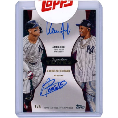 Aaron Judge & A Boogie Wit Da Hoodie New York Yankees Autographed 2025 Topps Signature Tunes Dual Red #TUNE-JWH #4/5 Card