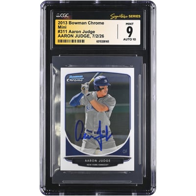 Aaron Judge New York Yankees Autographed 2013 Bowman Chrome Mini #311 CGC Fanatics Witnessed Authenticated 9/10 Card