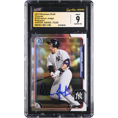 Aaron Judge New York Yankees Autographed 2015 Bowman Draft Chrome Refractor #150 CGC Fanatics Witnessed Authenticated 9/10 Card