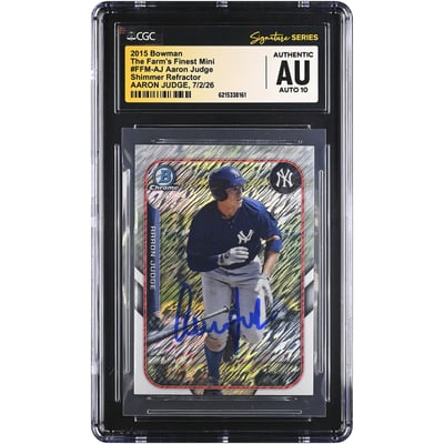Aaron Judge New York Yankees Autographed 2015 Bowman The Farm's Finest Mini Shimmer Refractor #FFM-AJ CGC Fanatics Witnessed Authenticated AUTO 10 Card