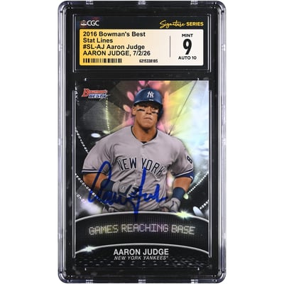 Aaron Judge New York Yankees Autographed 2016 Bowman's Best Stat Lines #SL-AJ CGC Fanatics Witnessed Authenticated 9/10 Card