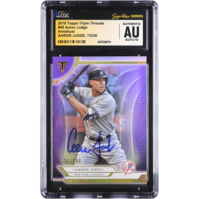 Aaron Judge New York Yankees Autographed 2018 Topps Triple Threads Amethyst #49 #/299 CGC Fanatics Witnessed Authenticated AUTO 10 Card