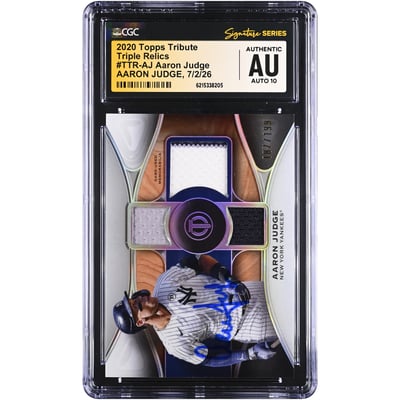 Aaron Judge New York Yankees Autographed 2020 Topps Tribute Triple Relics #TTR-AJ #/199 CGC Fanatics Witnessed Authenticated AUTO 10 Card