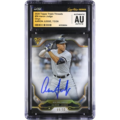 Aaron Judge New York Yankees Autographed 2020 Topps Triple Threads Onyx #56 #/50 CGC Fanatics Witnessed Authenticated AUTO 10 Card