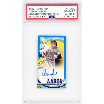 Aaron Judge New York Yankees Autographed 2022 Topps Rip Mini Blue #TRA-AJ #4/10 PSA Authenticated 8/10 Card