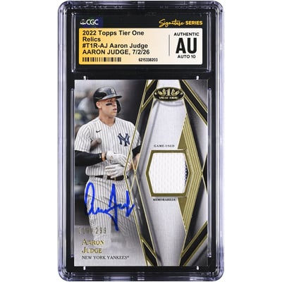 Aaron Judge New York Yankees Autographed 2022 Topps Tier One Relics #T1R-AJ #/299 CGC Fanatics Witnessed Authenticated AUTO 10 Card