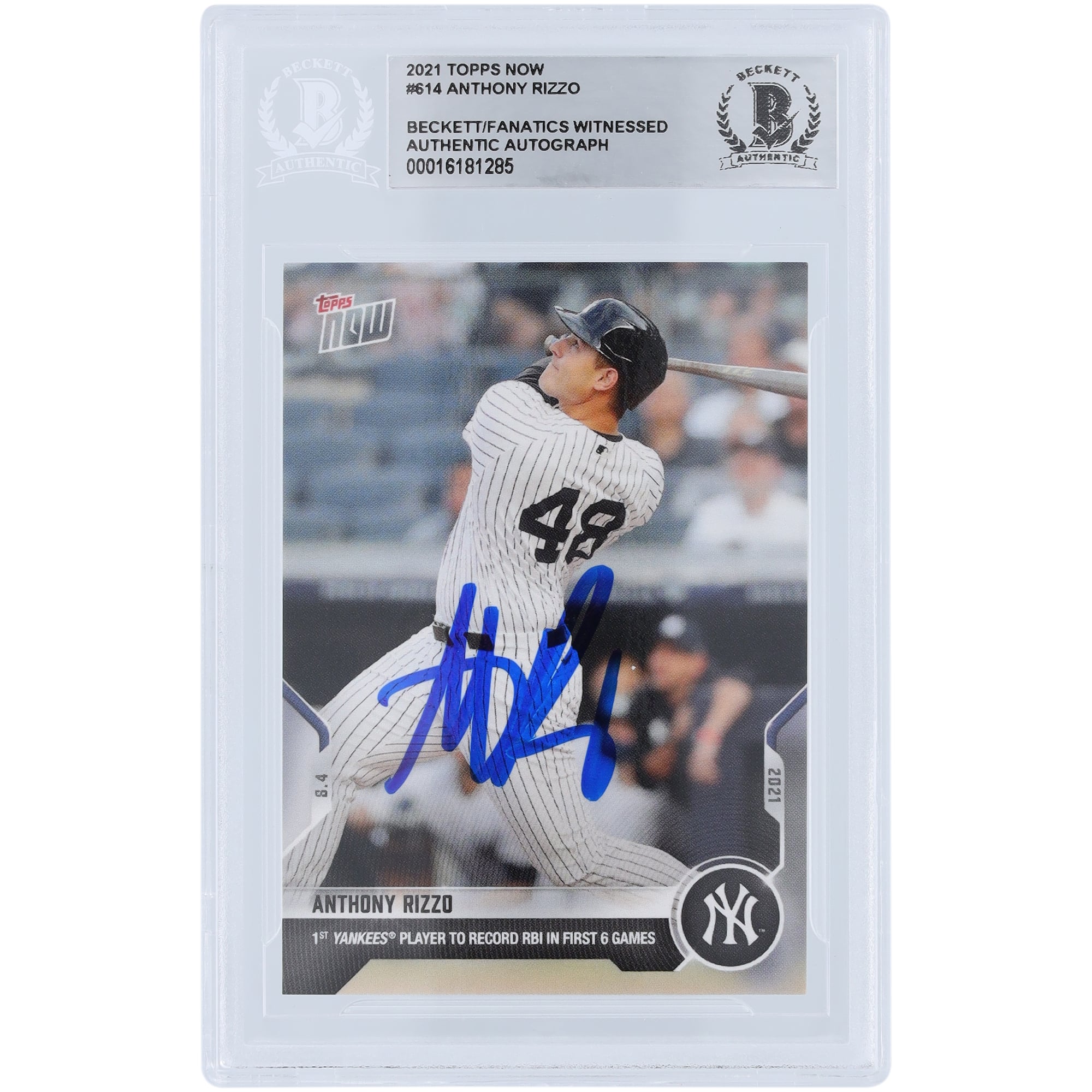 Anthony Rizzo New York Yankees Autographed 2021 Topps Now #614 Beckett ...