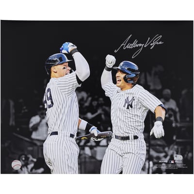 Anthony Volpe New York Yankees Autographed Fanatics Authentic 16" x 20" Home Run Celebration with Aaron Judge Spotlight Photograph 