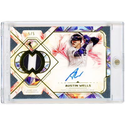 Austin Wells New York Yankees Autographed 2025 Topps Diamond Icons Single Player Game Used Dual-Color Jersey Relic Red #SPAR-AW #5/5 Card