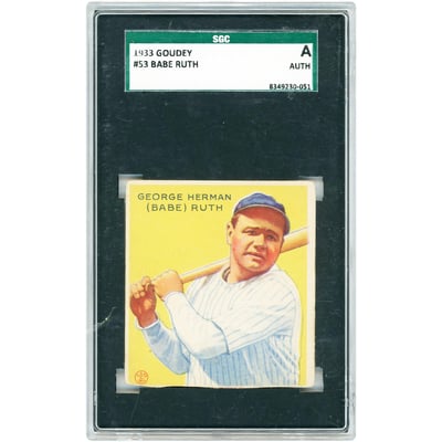 Babe Ruth New York Yankees 1933 Goudey #53 SGC Authenticated Auth Card 