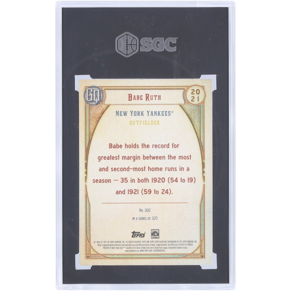 Babe Ruth New York Yankees 2021 Topps GQ Missing Nameplate #302 SGC ...
