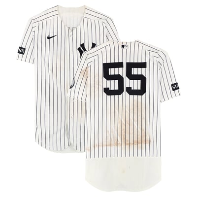Carlos Rodón New York Yankees Fanatics Authentic Game-Used #55 White Nike Pinstripe Jersey vs. Boston Red Sox on August 29, 2026 - Game One of Doubleheader