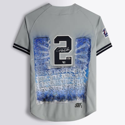Derek Jeter New York Yankees Autographed Fanatics Authentic Gray Mitchell & Ness 1998 Authentic Jersey - Art by Lady Jday - Limited Edition #1/1 - NF70445031