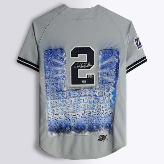 Derek Jeter New York Yankees Autographed Fanatics Authentic Gray Mitchell & Ness 1998 Authentic Jersey - Art by Lady Jday - Limited Edition #1/1 - NF70445031