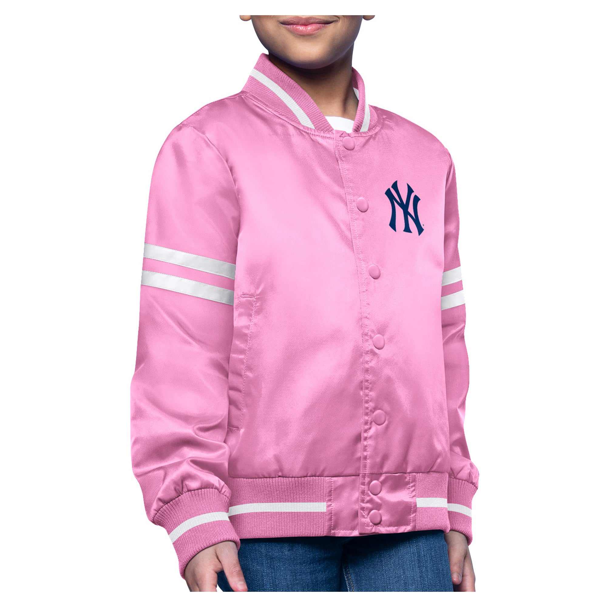 Girls Youth New York Yankees Starter Pink Printed Logo Satin Varsity ...