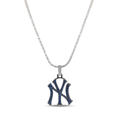 Yankees Chain New York Yankees GLD 14K White Gold Logo Pendant & 20