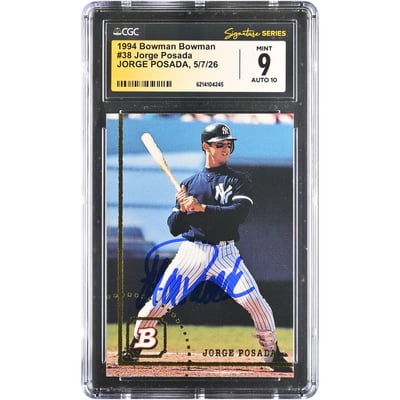 Jorge Posada New York Yankees Autographed 1994 Bowman #38 CGC Fanatics Witnessed Authenticated 9/10 Rookie Card