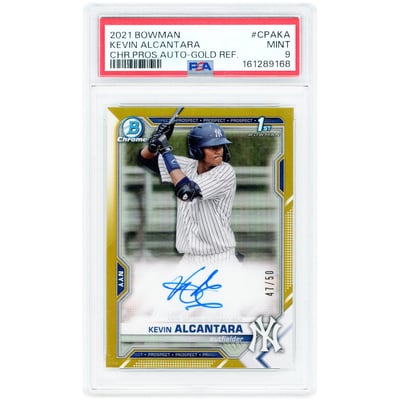 Kevin Alcantara New York Yankees Autographed 2021 Bowman Chrome 1st Bowman Gold Refractor #CPA-KA #47/50 PSA Authenticated 9 Card