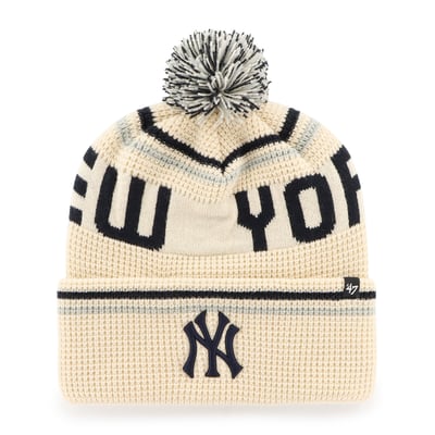 New York Yankees '47 Quattrle Cuffed Knit Hat with Pom - Natural