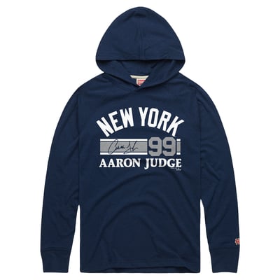 Aaron Judge New York Yankees Homage Cooperstown Collection Signature Name & Number Long Sleeve Tri-Blend Hooded T-Shirt - Navy