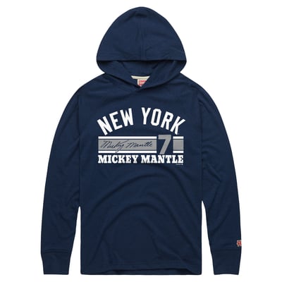 Mickey Mantle New York Yankees Homage Cooperstown Collection Signature Name & Number Long Sleeve Tri-Blend Hooded T-Shirt - Navy