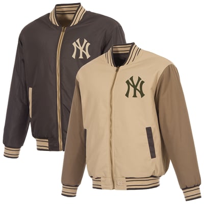 New York Yankees JH Design Reversible Canvas Full-Zip Jacket - Tan/Brown