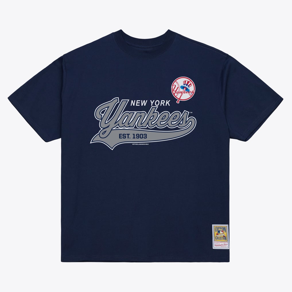  New York Yankees Mitchell & Ness Script Sweep Arch T-Shirt - Navy