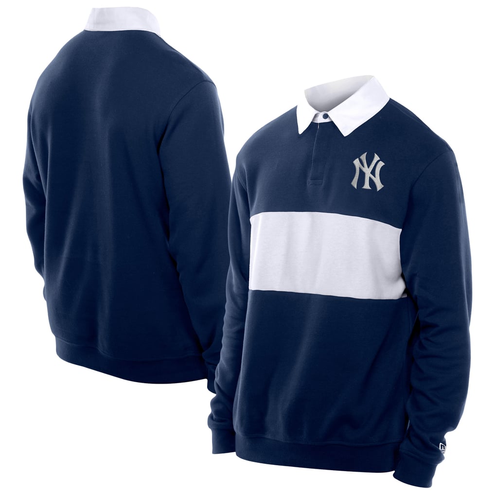 Men's New York Yankees New Era Navy Throwback Prep Colorblock Rugby Polo