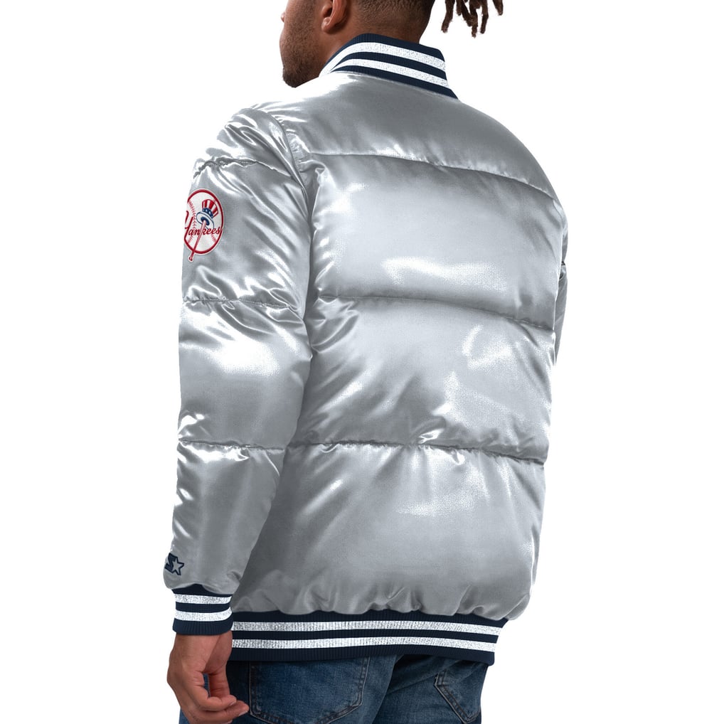 New York Yankees Starter Bronx Satin Full-Snap Varsity Bomber Jacket - Silver
