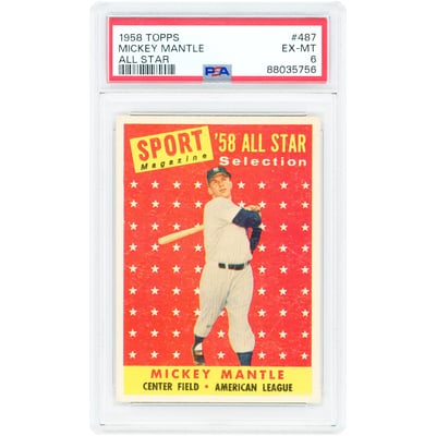 Mickey Mantle New York Yankees 1958 Topps All Star #487 PSA Authenticated 6 Card 
