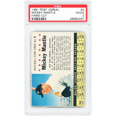 Mickey Mantle New York Yankees 1961 Post Cereal #4 PSA Authenticated 2 Card 