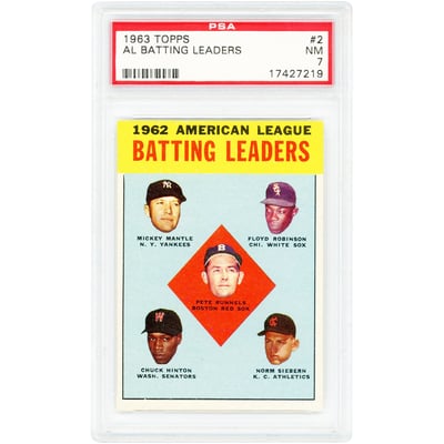 Mickey Mantle New York Yankees 1963 Topps AL Batting Leaders #2 PSA Authenticated 7 Card