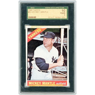 Mickey Mantle New York Yankees 1966 Topps #50 SGC Authenticated 1 Card 
