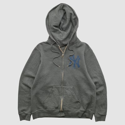 New York Yankees Majestic 2000s Hooded Full Zip Sweatshirt - Dark Heather Gray - XS by Fanatics Real Vintage