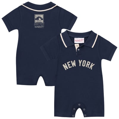 New York Yankees Mitchell & Ness Newborn & Infant Cooperstown Collection Retro Roots Rugby Romper - Navy
